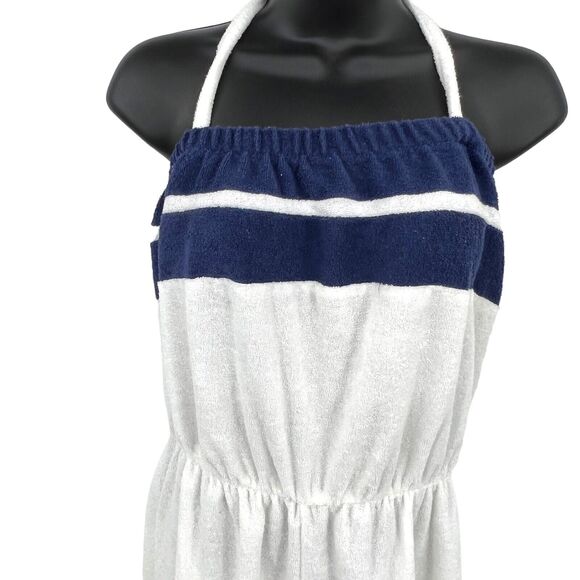 Vintage Womans White Navy Striped Terry Cloth Romper‎ Medium - Picture 2 of 3